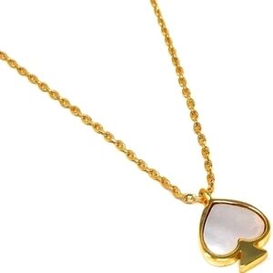 Kate Spade Heart Pendant Mother Pearl Gold Signature Necklace With Pouch